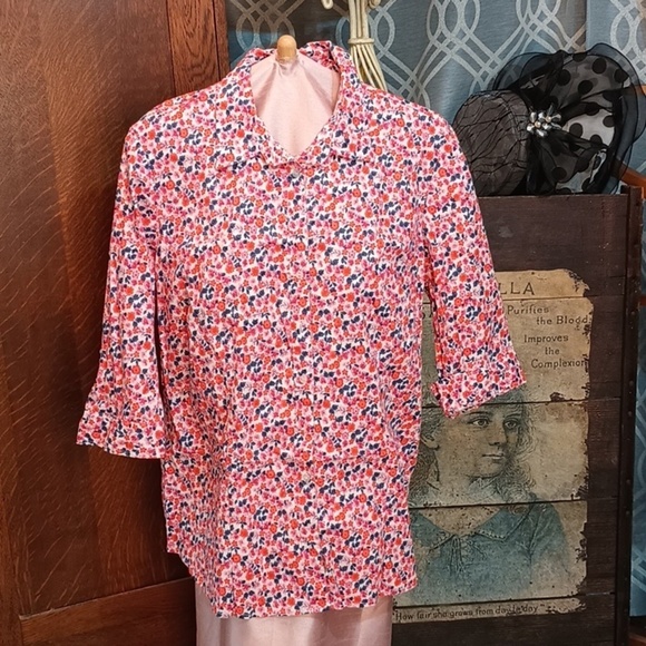 Chadwicks Tops - (e2-5) Pink, orange and teal mini floral pattern button up long sleeve shirt 18W
